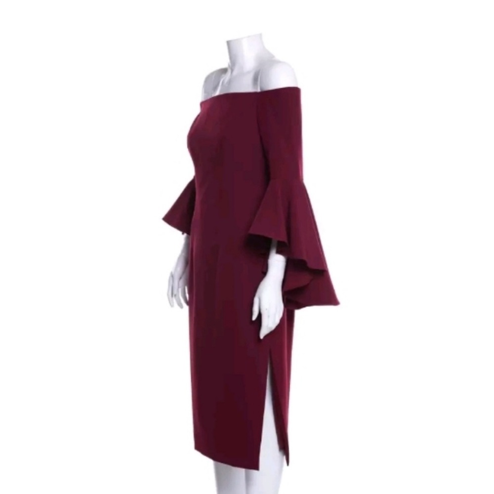 Milly Women’s Italian Bell Sleeve Selena Off-the-Shoulder Midi Burgundy Dress
